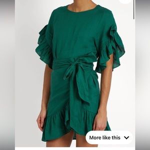 Isabel Marant Étoile Green Linen Wrap Ruffle mini dress